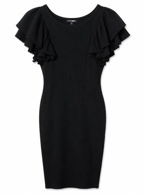 Fashion Nova Women’s 1X Black Ribbed Knit Ruffle Sleeve Knee-Length